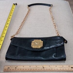 Black Leather Chain Shoulder Bag By Monet